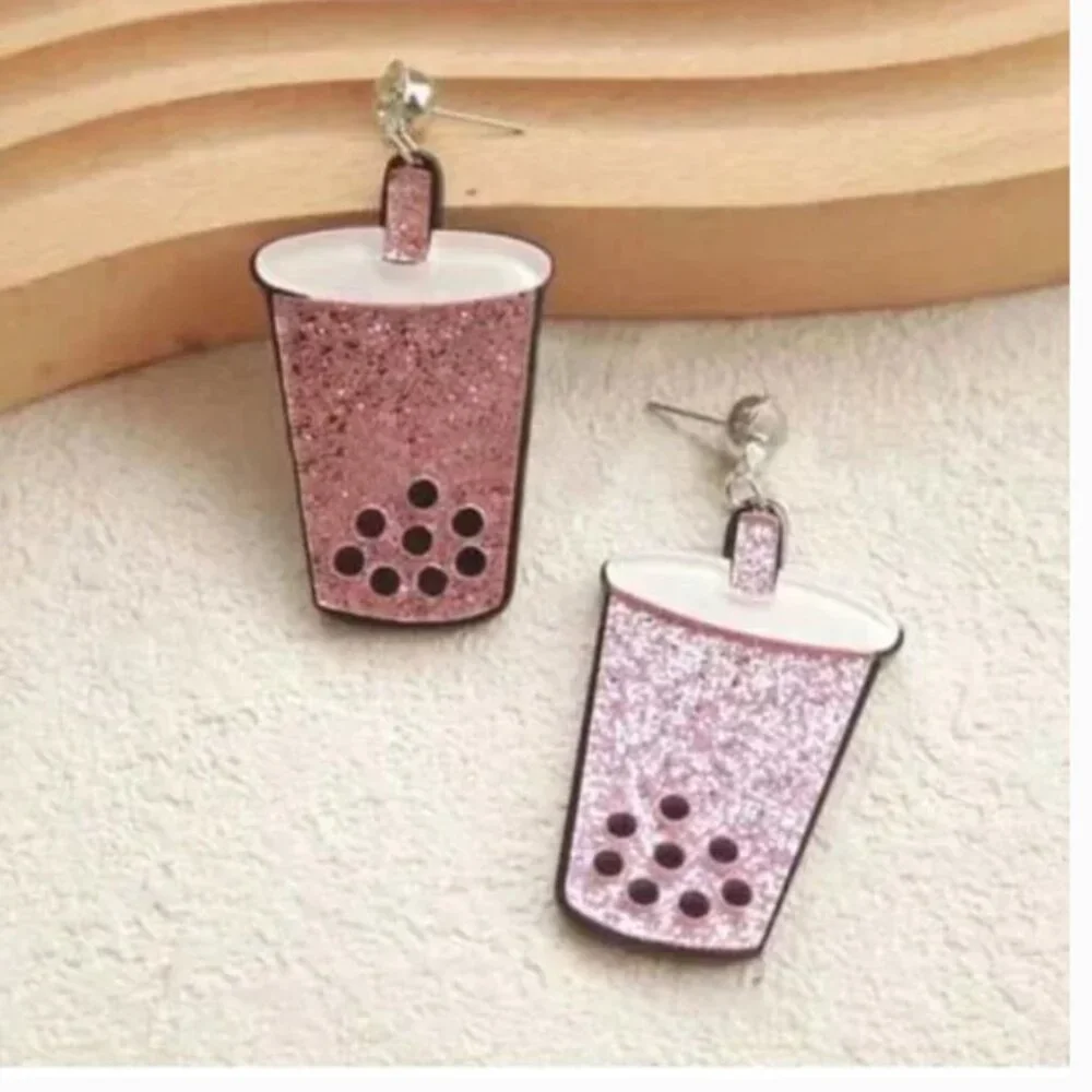 ⭐️❤️FREE Coffee Drink Boba Snack Sparkle Shiny Artsy Girly Rhinestone Earrings